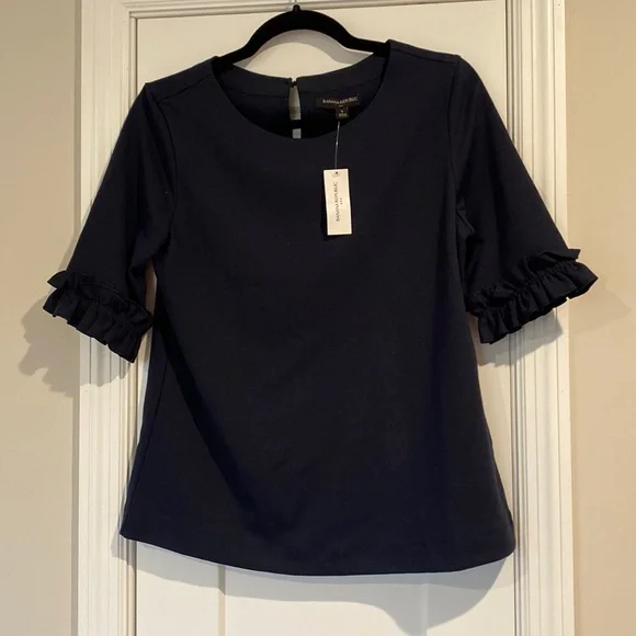 Banana Republic Navy Short Sleeve Blouse - Picture 1 of 4